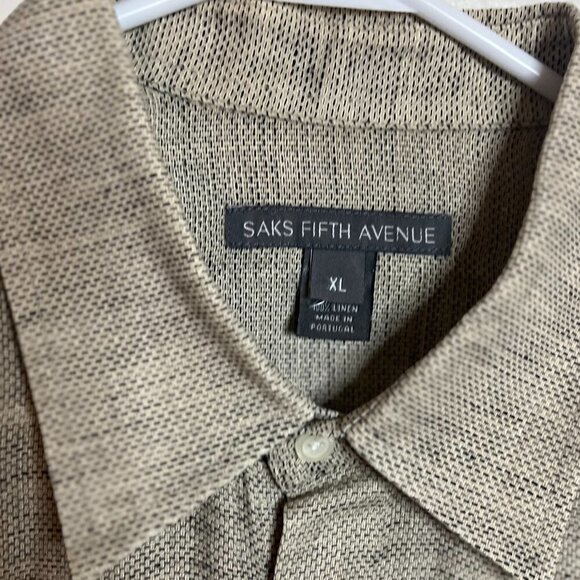 Saks Fifth Avenue Men's XL Thick Linen Beige Short Sleeve Button Up shirt - Picture 2 of 5